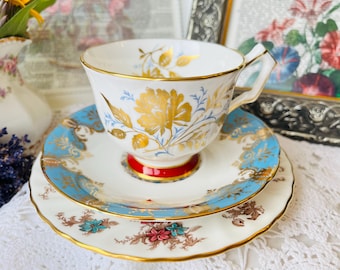 Aynsley Red and Gold Teacup, Blue and Gold Paragon Saucer, Minton Plate, Mix and Match Vintage China