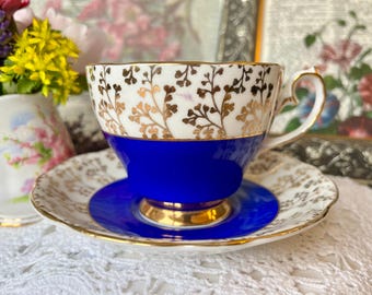 Gladstone Teacup and Saucer in Royal Blue, Vintage English Tea Set and Home Decor Idea, Gift for Her
