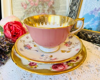 aynsleyアンティーク　アフタヌーンティーセット　 金縁 4人分 Aynsley Pink and Gold Teacup Set, Foley Roses Plate, Mismatched