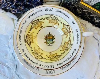 Canada 1967 Canada Commemoration Teacup and Saucer Maple Leaves, Royal Grafton English Tea Set, Canada Proud Tea Set