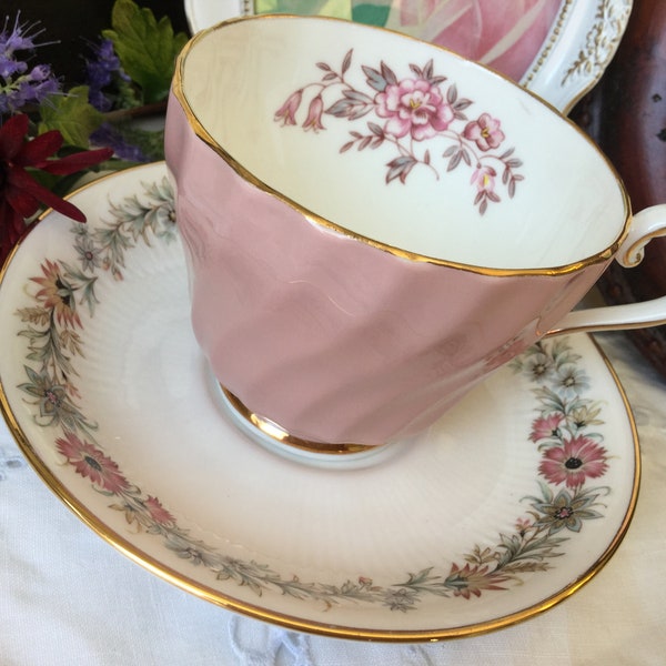 RESERVED *** Pink Aynsley Teacup and Paragon “Belinda”  Saucer, Mix and Match, Gold Trim, Gold Painted Handle, Birthday Gift for Her