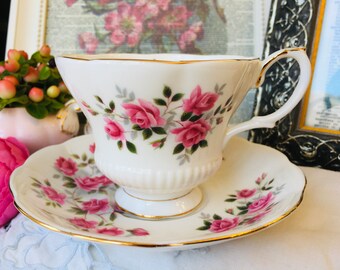 Royal Albert Pink Roses "Mother" Teacup and Saucer Scattered Roses and Rosebuds, Gift for Her, Mother's Day Gift