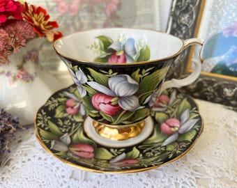 Royal Albert Lady Slippers Teacup & Saucer: Vintage English Floral Tea Set