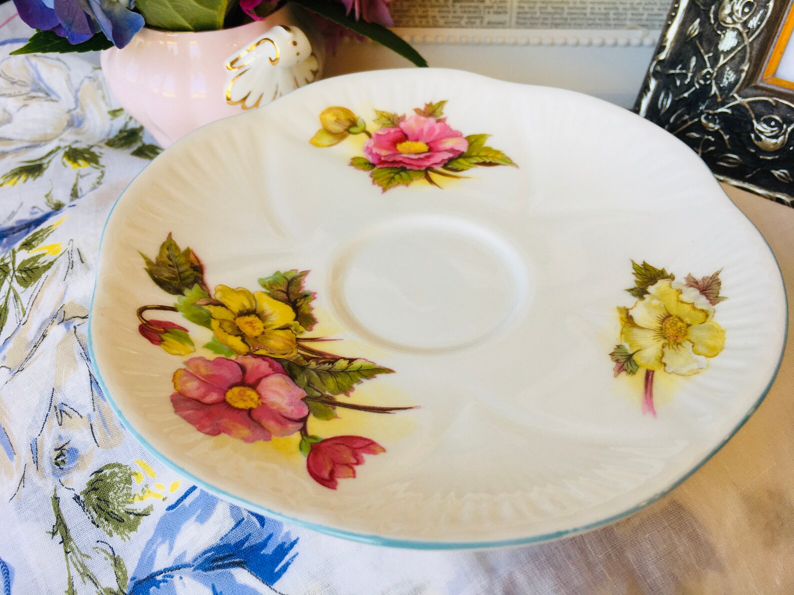 Shelley begonia Dainty Blue Trim Teacup and Saucer Etsy