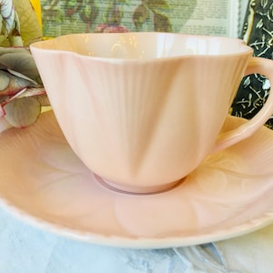 Pink Shelley Teacup and Saucer in Dainty Shape Numbered Pattern 13585, Vintage English Tea Set Cabinet Collection, Rare Find
