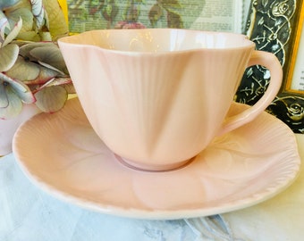 Pink Shelley Teacup and Saucer in Dainty Shape Numbered Pattern 13585, Vintage English Tea Set Cabinet Collection, Rare Find