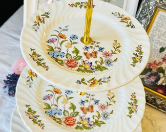 Aynsley Cottage Garden 3 Tiered Cake Stand with Flowers and Butterflies,  English Tea Party, Perfect Housewarming or Mother's Day Gift
