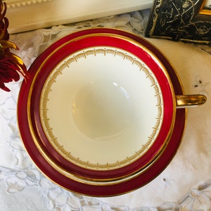 Aynsley Red and Gold  Tea Cup and Saucer, Gold Trim, Wide Mouth, Made in England, Cabinet Cup, Mother's Day Gift