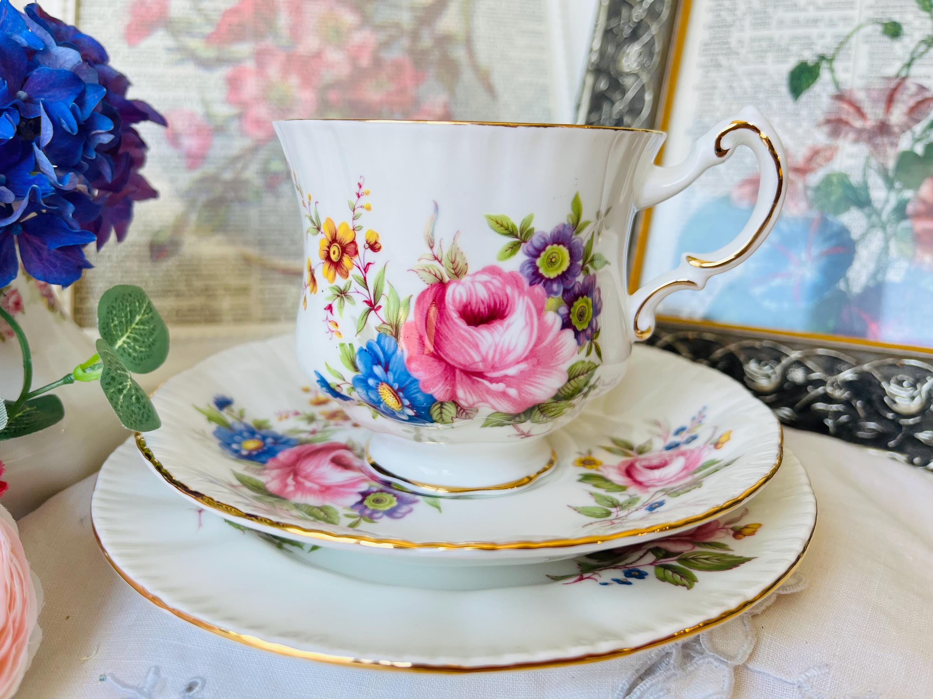 Antique Moss Rose China Set - Etsy
