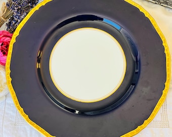Exquisite Royal Worcester Cobalt Blue and Gold Rimmed Large Dinner Plate, Vintage English Bone China Plate, Home Decor Gift Idea