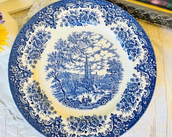 Staffordshire Blue Transferware Plate, Made in England, Blue and White Wall Decor, Cobalt Blue, Gift for Her, Hostess Gift, Tea Drinker Gift