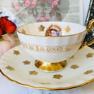Aynsley Commemoration Teacup and Saucer, Queen Elizabeth II 1959 Canada St Lawrence Seaway Visit, Vintage English Tea Set