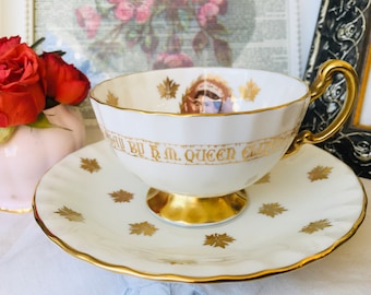 Aynsley Commemoration Teacup and Saucer, Queen Elizabeth II 1959 Canada St Lawrence Seaway Visit, Vintage English Tea Set