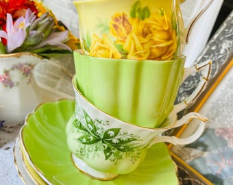 Crafting Lot of 3 Tea Cups with Matching Saucers, Succulent Planters, Bone China Crafts, Seed Container, Herb Planter, Indoor Garden