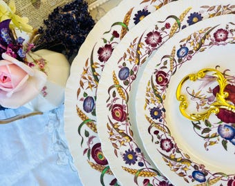 Wedgewood Fall Floral Cornflower Elegant 3 Tier Teatime Server, Vintage Decor in Purples Reds and Blues, Bridal Shower or Wedding Gift