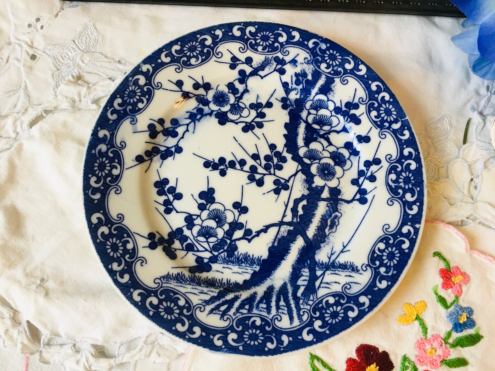 Antiguo Nippon Japonés Porcelana Azul y Blanco Floral | Etsy