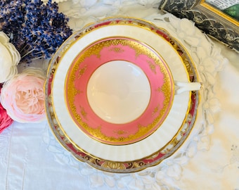 Pink and Gold Mismatched Teacup, Saucer and Plate by Ovington Bros, Paragon and Shelley, Antique and Vintage China Christmas Gift