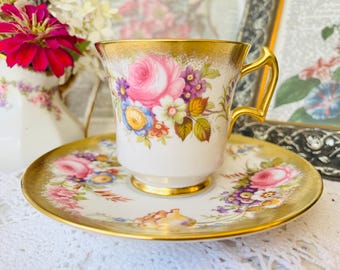 Royal Chelsea Roses Demitasse Tea Set: Vintage Bone China Teacup & Saucer