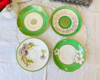 Vintage Replacement English Saucers in Green, Gold and Purple, Hammersley, Royal Doulton, Royal Stafford and Paragon, St Patricks Day Decor