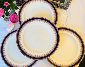 Cobalt Blue Rimmed Dinner Plates by Royal Worcester Vitreous, Made in England, Vintage Housewarming Gift Home Decor