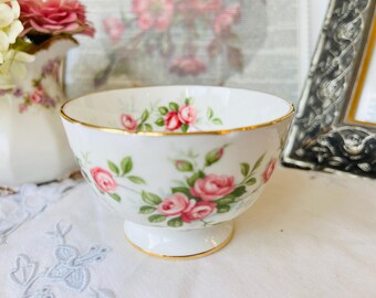 Aynsley Pink Grotto Rose Open Sugar Bowl with Gold Trim, Ring Holder, Catch-All, Vintage Farm House Decor, Housewarming Gift