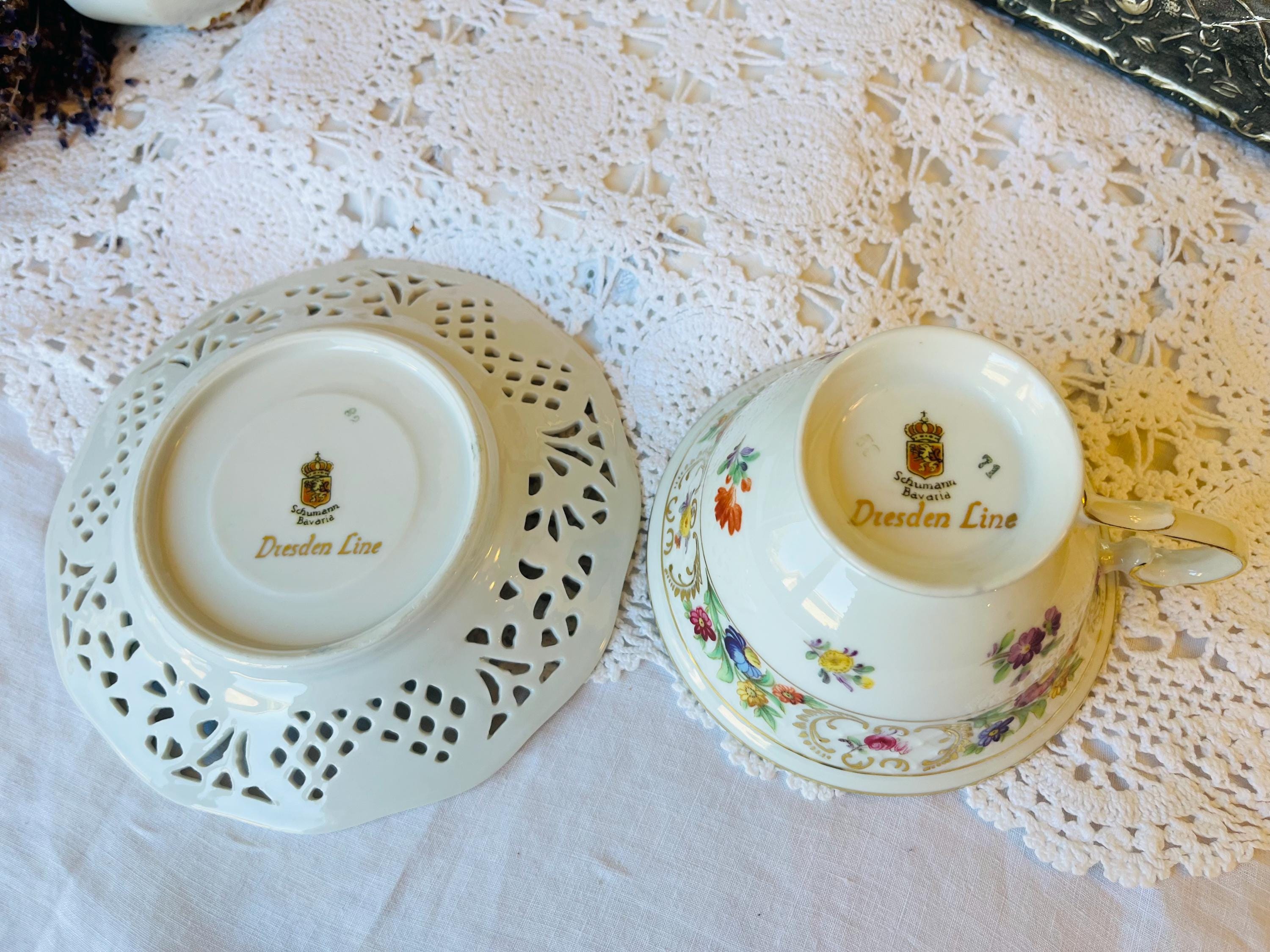 Schumann Bavaria Dresden Flowers Teacup and Saucer, Wide Mouth