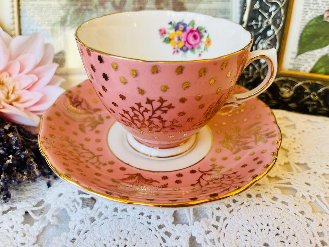 Vintage Colclough Pink and Gold Chintz Teacup and Saucer With Florals ...