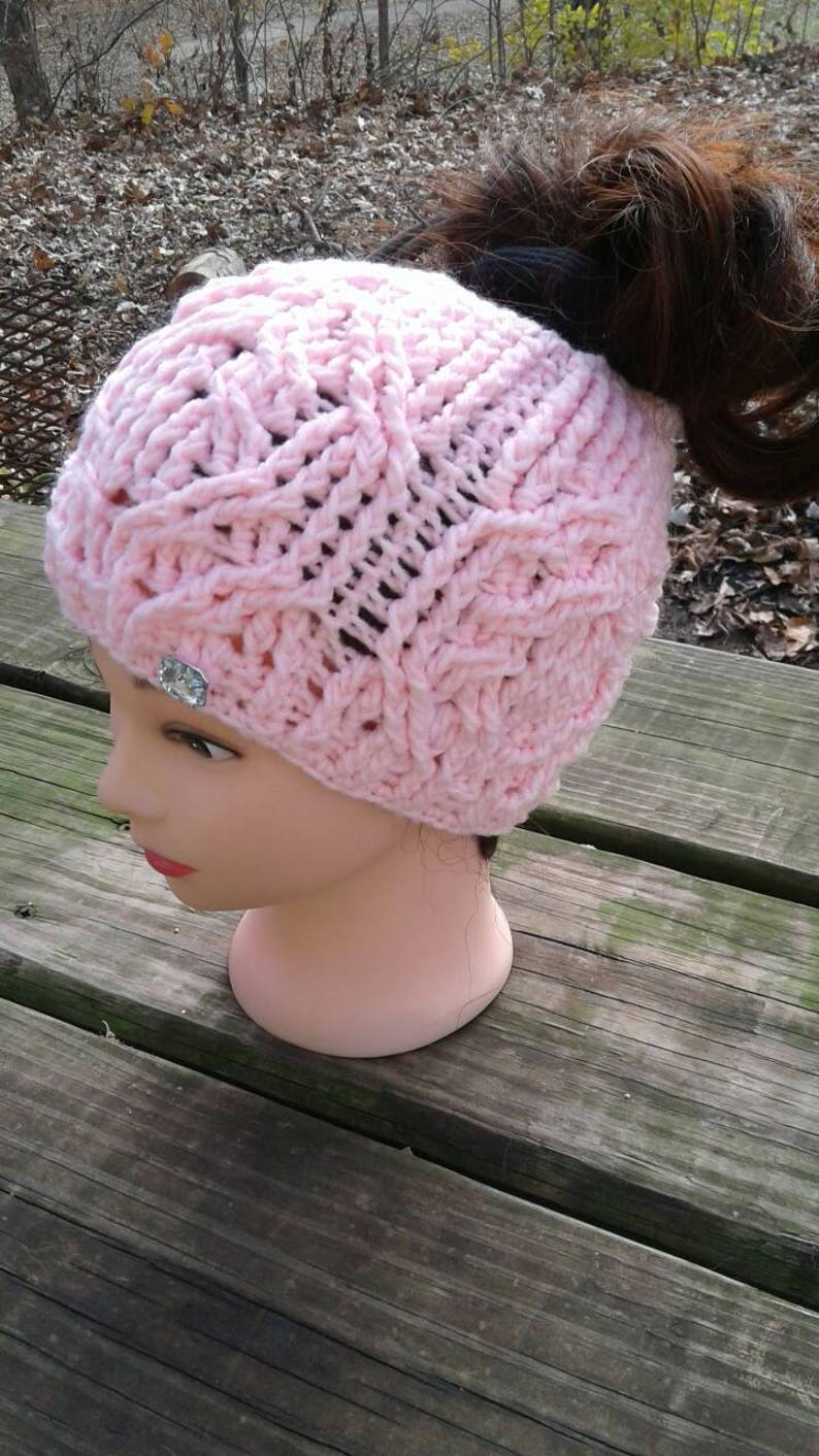 Messy bun crocheted hat Messy bun ponytail hats Ladies Crochet Hats .Messy bun hat Hugs and Diamonds Pink Messy Bun Hat .Crochet Hats