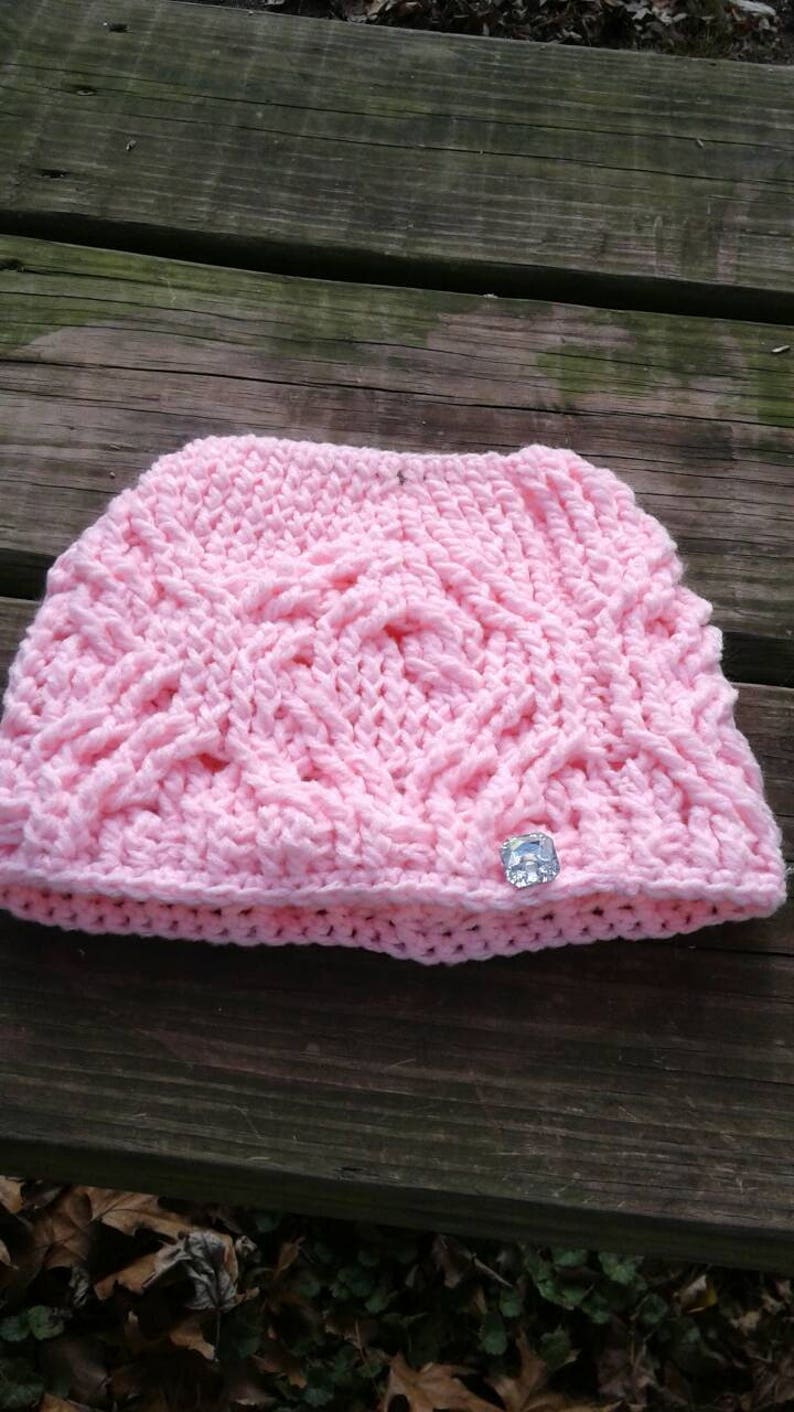 Messy bun crocheted hat Messy bun ponytail hats Ladies Crochet Hats .Messy bun hat Hugs and Diamonds Pink Messy Bun Hat .Crochet Hats