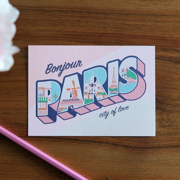 Carte postale de PARIS style vintage américain