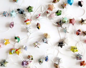 Set of 5 origami lucky stars garland
