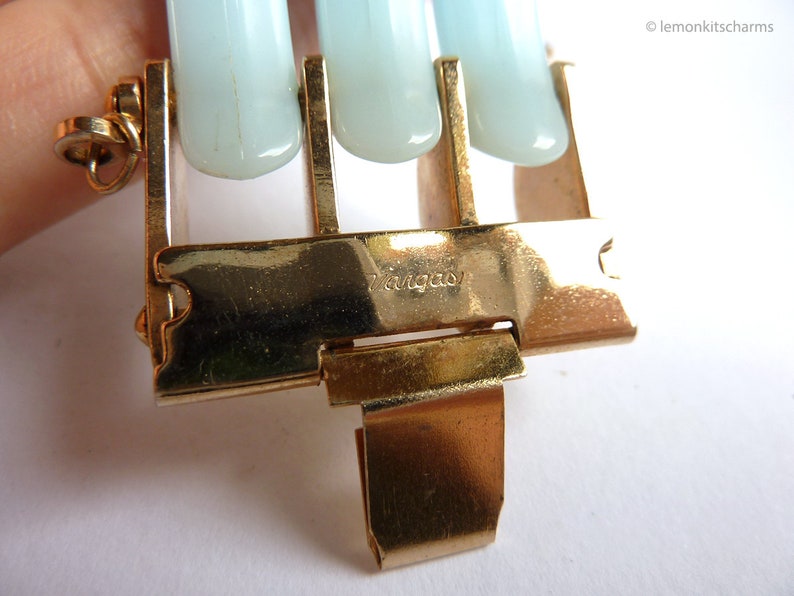 Modernist Geometric Lucite Vintage 1940s 1950s Vargas Grille Bracelet Machine Age Jewelry Blue Plastic Hinged