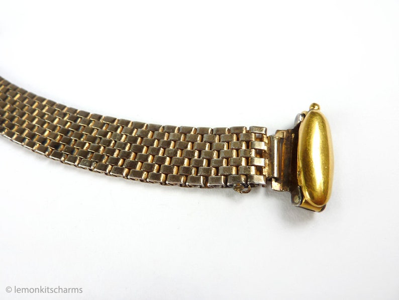 Mid-century Art Deco Vintage 1940s Sterling Buckle Bracelet Gold Mesh Chain Silver Vermeil Rhinestone Jewelry