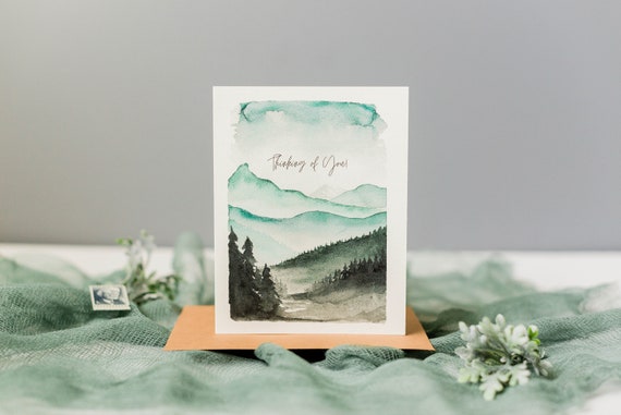 Paper Watercolor Mountain Thinking Of You Blank Inside Greeting Card ...