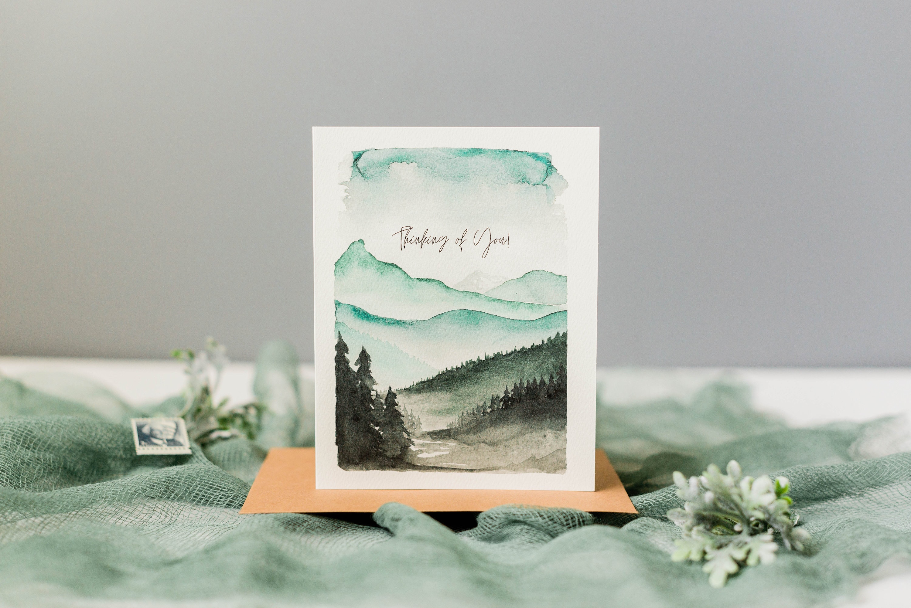 Watercolor Mountain Thinking of You Blank Inside Greeting Card - Etsy