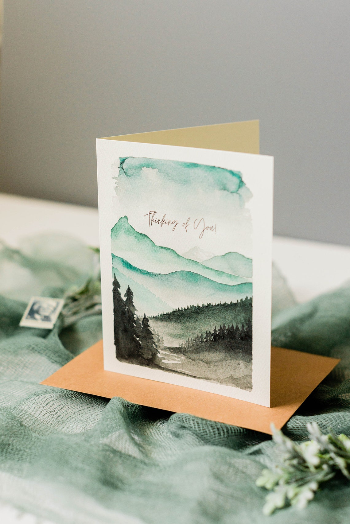 Watercolor Mountain Thinking of You Blank Inside Greeting Card - Etsy