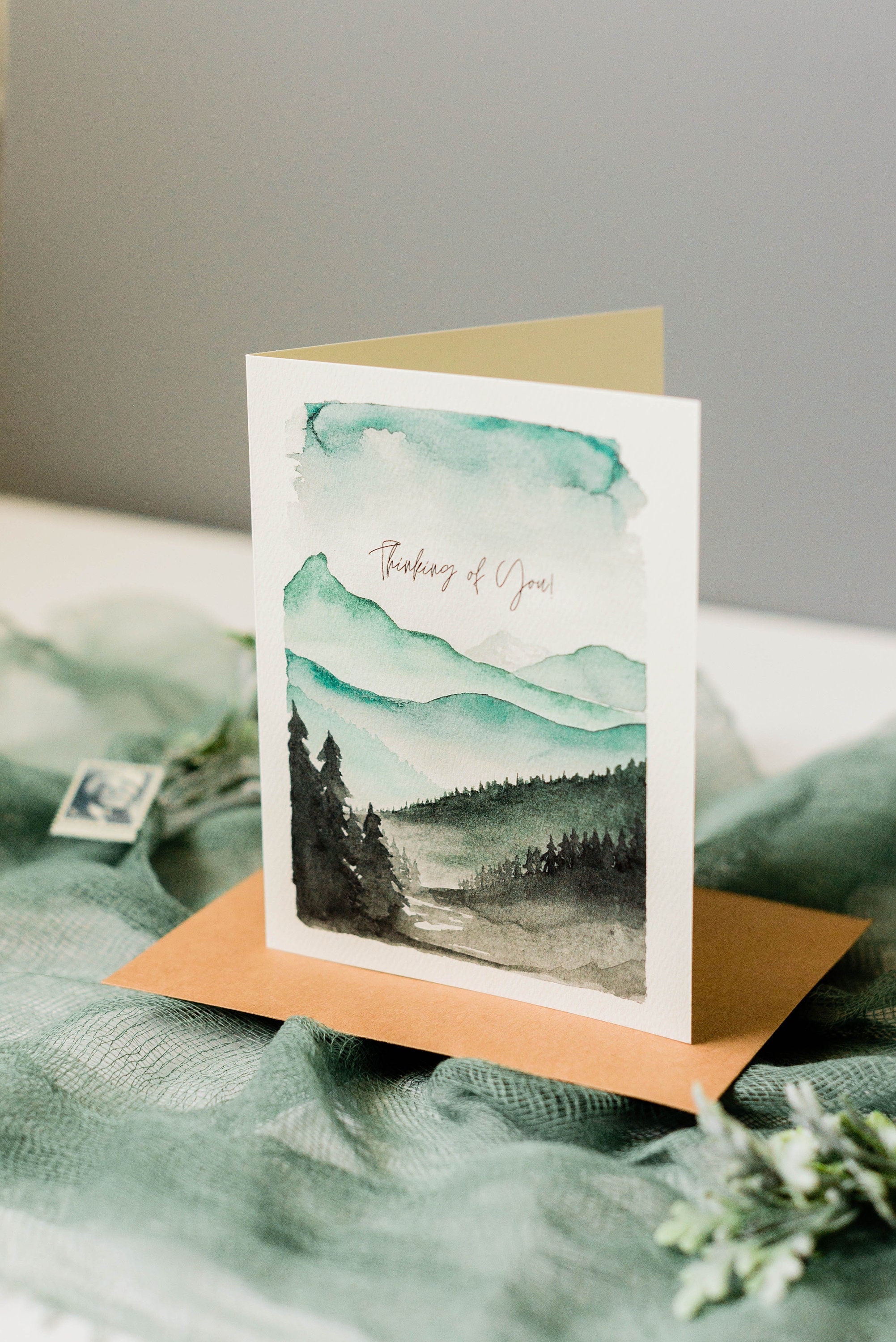 Watercolor Mountain Thinking of You Blank Inside Greeting Card - Etsy