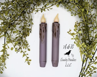 7 inch Grungy Lavender Wax Dipped Flameless Taper Candles (Set of 2)