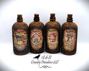 Primitive Apothecary Potion Bottles: Fourth of July Patriotic Decor