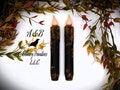Set of (2) Two Black Grungy 7 inch LED Wax Dipped Taper Candles with Timer, Battery Operated Flameless Candles, Country Primitive Home Decor