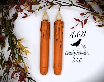 Bougies coniques sans flamme Grungy Harvest orange de 7 po. avec minuterie (Ensemble de 2)