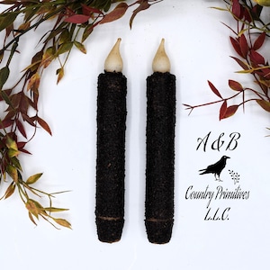 Set of (2) Two Grubby 7 inch LED Wax Dipped Taper Candles with Timer, Battery Operated Candles, Rustic Country Primitive Home Decor