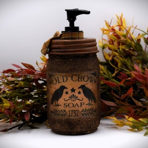 Primitive Old Crow Soap Dispenser: Country Bathroom Decor