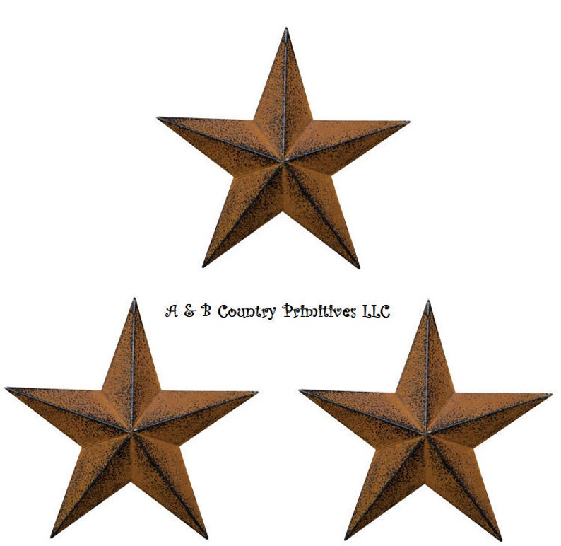 Set of 3 8/" RUSTY BLACK BARN STARS Metal Tin Primitive Country Rust