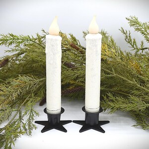 Set of TWO (2) Winter, White "Snowy" Glitter 7 inch LED Wax Dipped Taper Candles with Timer, Battery Operated Flameless Candles image 2