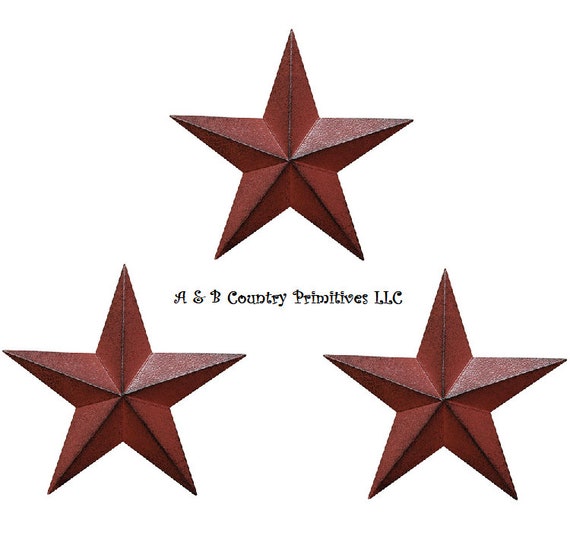 Set of 6-8/" BURGUNDY BLACK BARN STARS Metal Tin Primitive Country