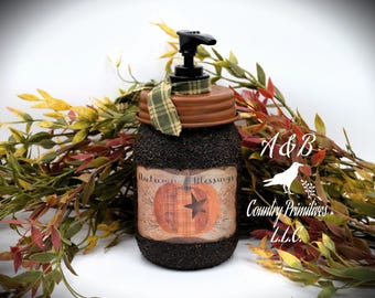 Distributeur de savon pot Mason Blessings citrouille primitive, décoration de ferme de campagne