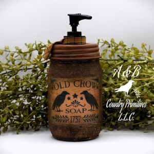 Primitive Old Crow Soap Dispenser: Country Bathroom Decor