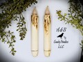 Set of (2) Two Grungy Off-White 7 inch LED Wax Dipped Taper Candles with Timer, Battery Operated Candles, Country Primitive Home Decor