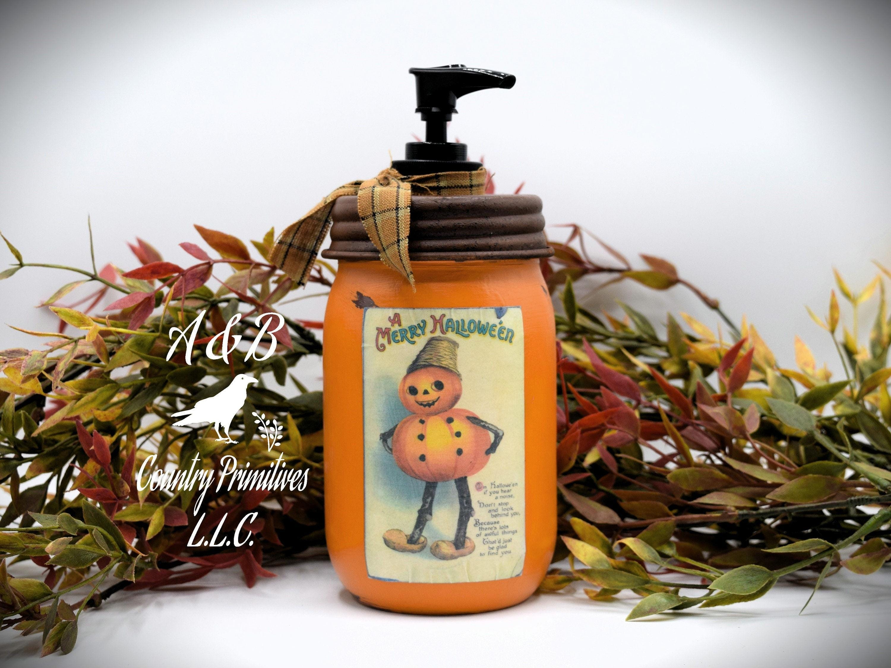 2 Stück Halloween Seifenspender Mit Pumpe | 473 Ml Geister-Design | Nachfüllbar Aus Glas Mit Holzbrett